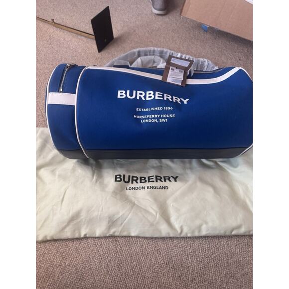 Burberry Kennedy Nylon Duffle Bag With What Leather Trim Damson Blue NWT 2200 - Picture 9 of 9